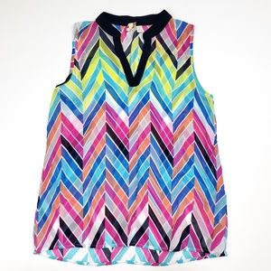 Francescas Rainbow Chevron Sleeveless Top S Sheer